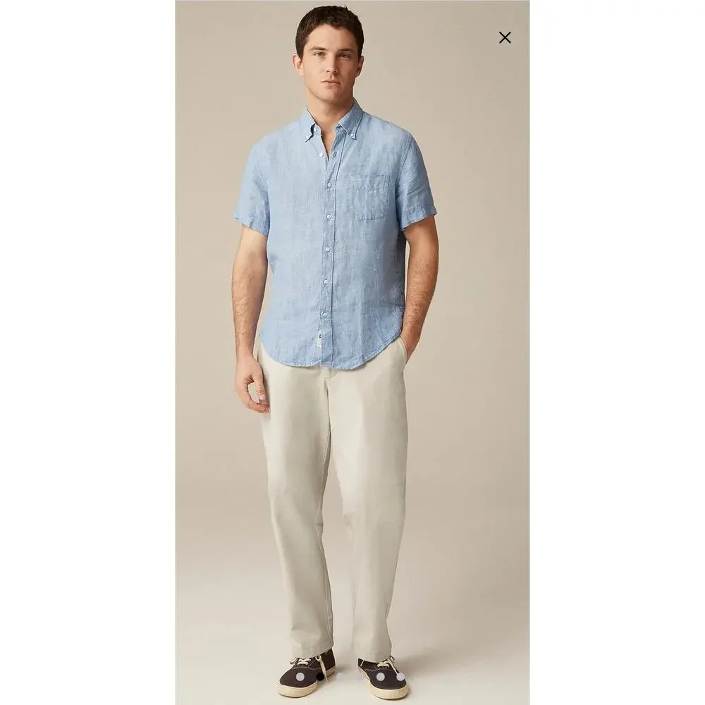 NWOT J. Crew Short-Sleeve Baird McNutt Irish Linen Shirt Blue XL